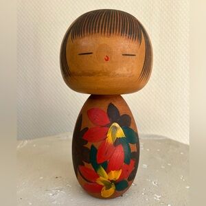 Japanese Kokeshi Wooden Doll Carved Hand Painted Signed Art Vintage